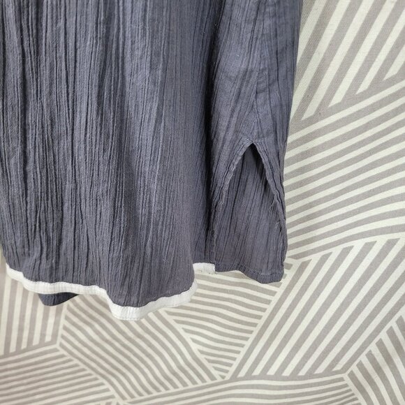 Athleta Crepe Crinkle Tunic Dress Large Gray White Trim 3/4 Sleeves lightweight - Picture 4 of 7